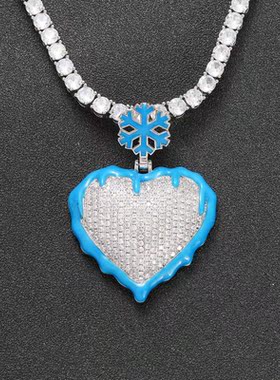 欧美嘻哈男冰冻的心项链夜光个性微镶锆石情侣款男女潮人爱心吊坠