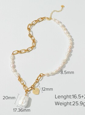 欧美INS网红同款项链 半珍珠半链项链几何型吊坠项链女士流行颈链