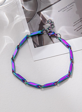 潮流彩色淬火手链 简约瓜子链节竹叶链钛钢时尚百搭手链男女配饰