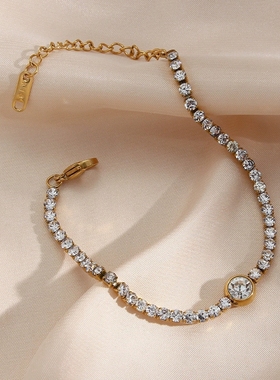 2024新款简约清新圆形锆石手链 韩版个性摩登小众设计饰品