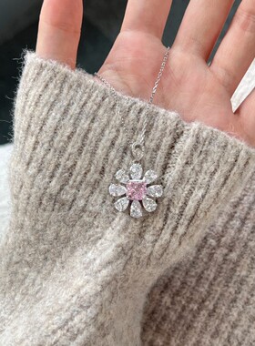 欧美跨境s925纯银项链女8A冰花切粉钻锆石吊坠锁骨链甜妹太阳花坠