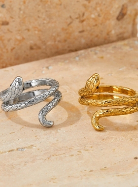 缠绕蛇形戒指欧美蛇形动物指环复古设计嘻哈食指甜酷风不锈钢手饰
