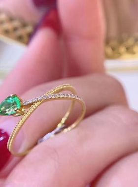 小宝石天然祖母绿纯银活口戒指