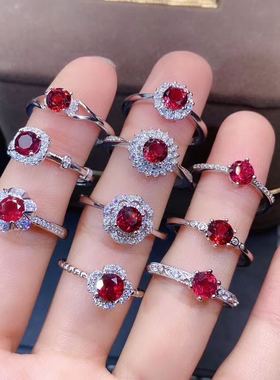 全净体满火彩纯银活口石榴石戒指