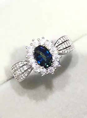 山东纯银镶嵌欧美风蓝宝石戒指