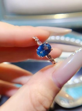 925银镀18k玫瑰金天然伦敦蓝托帕石戒指活口调节深蓝宝石女戒简约