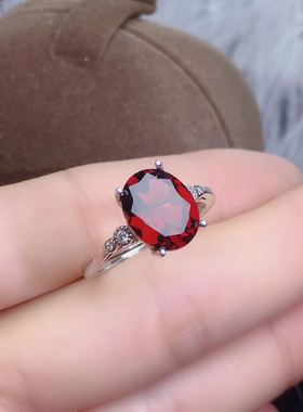 纯银18K金酒红石榴石女戒
