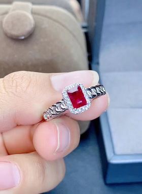 纯银活口简单大方缅甸红宝石戒指