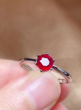 鸽血红宝石925银六爪活口戒指