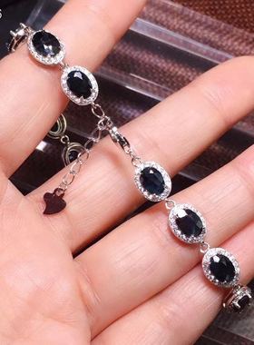 山东昌乐925纯银镶蓝宝石手链