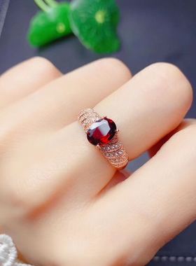 纯银天然时尚风开口石榴石戒指