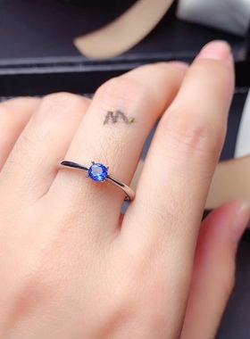 3mm小宝石纯银镀18k白金精致戒指