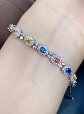 纯银无烧高净度满火彩蓝宝石手链