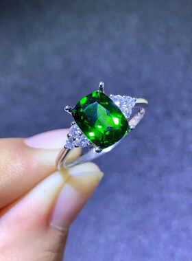 绿碧玺透辉石简单大方925银戒指