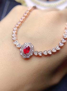 精致天然红宝石手链925银镀18k白金玫瑰金时尚款0.5克拉气质百搭