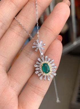 925银镀18k白金绿宝石老婆吊坠