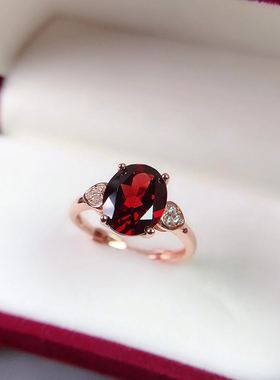 克拉镶嵌简单大方纯银石榴石戒指