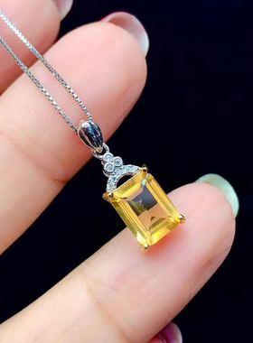 纯银简单大方黄水晶吊坠新款特惠