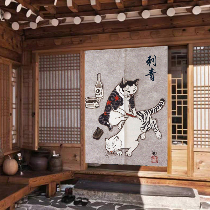 日式和风日本浮世绘图布帘玄关家用餐厅隔断半帘厨房纹身布艺门帘