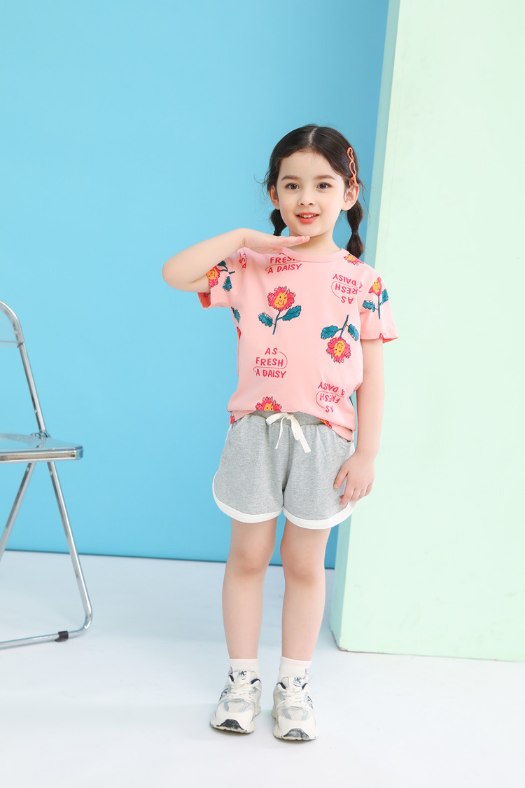 2024夏季新品童装儿童韩版印花纯棉短袖T恤女童卡通kids clothes-图1