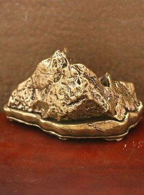 黄铜泰山石敢当摆件五岳独尊松树群山绿水家居装饰铜金山靠山石T