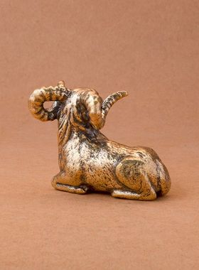 古玩杂项包浆铜器铜铸羚羊山羊摆件仿古黄铜茶宠摆件