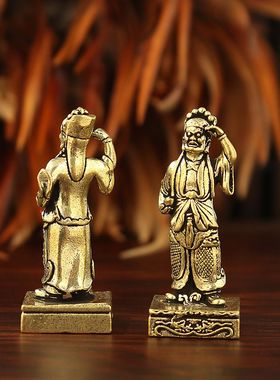 复古顺风耳千里眼黄铜神像桌面神龛摆件家居客厅铜雕工艺品收藏品