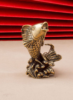 黄铜实心鲤鱼跃龙门文玩手工中国风居家复古手把件黄铜客厅装饰品