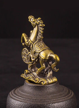 黄铜十二生肖马转运马上有钱纳福抬腿踩钱马茶宠装饰复古摆件