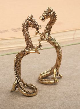 做旧龙年黄铜龙立龙摆件12生肖龙装饰品办公室家居茶桌茶宠饰品