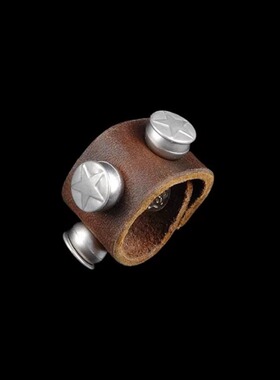 设计感复古个性潮银色塑料圆球平台咖啡棕色牛皮朋克风戒指环饰品