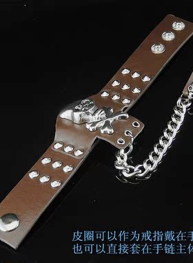 骷髅骨头小众咖啡色皮质朋克手环