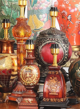 出口外贸纯手工孤品陶瓷彩绘台灯