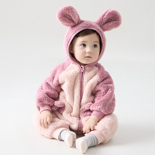 【李佳琦直播间小样零食节】papa冬季婴儿连体衣爬服抱抱绒保暖 - 图1