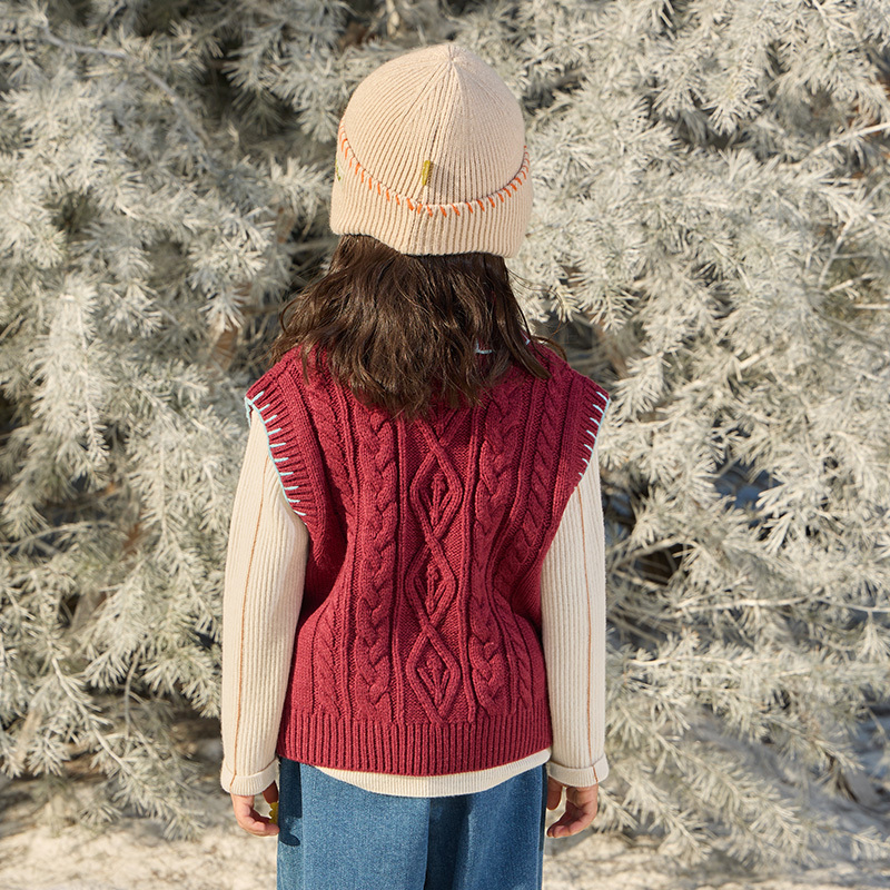 【新品】papa爬爬冬季儿童上衣男女童套头翻领毛织开襟马甲宽松 - 图1