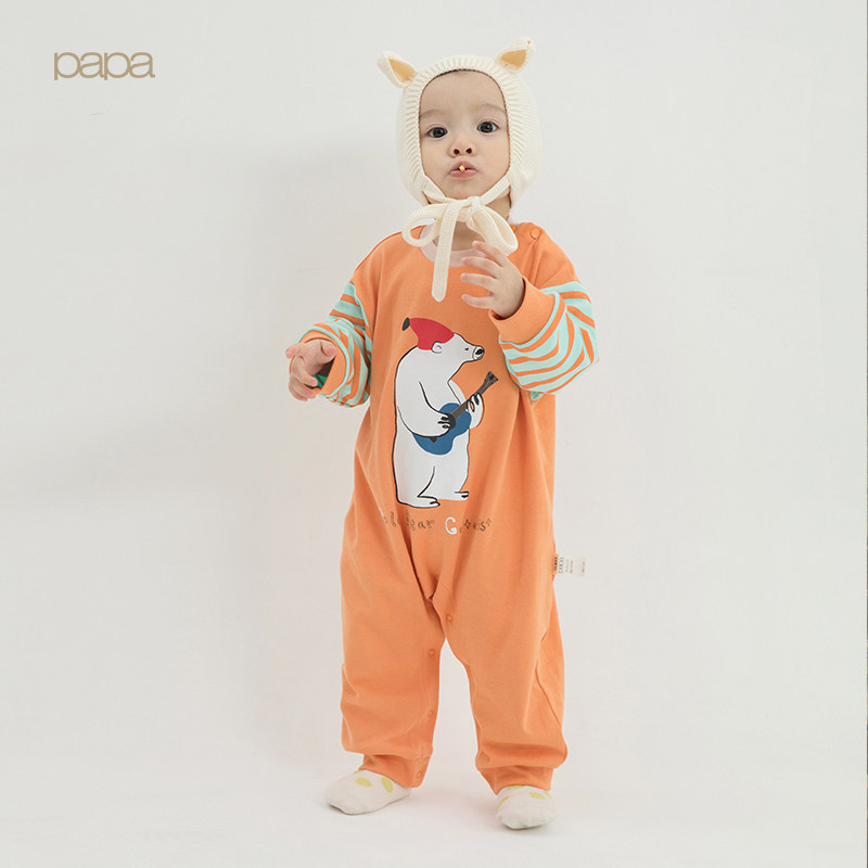 papa爬爬秋新款全棉印花男女哈衣 papa连身衣/爬服/哈衣
