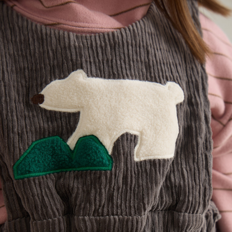 【新品】papa爬爬冬季儿童灯芯绒背带裤松紧腰北极熊图案保暖百搭,淘宝优惠券,粉丝福利购,淘宝优惠卷