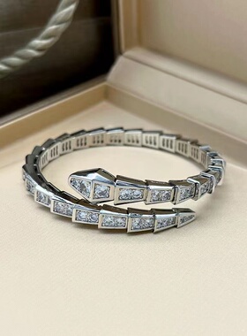 韩版时尚个性蛇形手镯超仙开口可调节蛇骨满钻镯子蛇头手环饰品