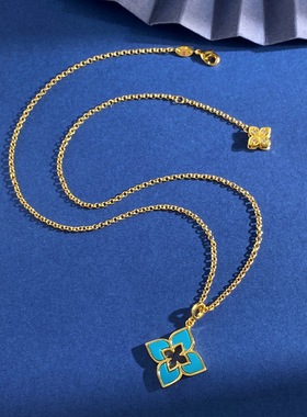 欧美时尚四叶草项链天然贝壳镂空四瓣花菱形小清新简约四叶花项链