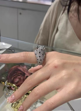 高级感豹子戒指女开口可调节ins轻奢气质超仙女微镶满钻网红礼物