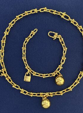 韩剧明星秀同款马蹄扣环环相扣圆球锁头竹节手链高级设计U型手饰