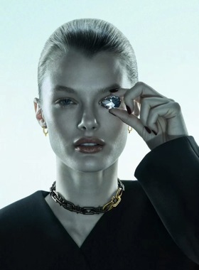 潮流时尚个性光面间钻铆钉环环相扣项链百搭三叉戟光面锥形铆钉