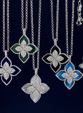 满钻菱形四叶草项链女轻奢小众高级感钻石白贝母黑玛瑙锁骨链颈链