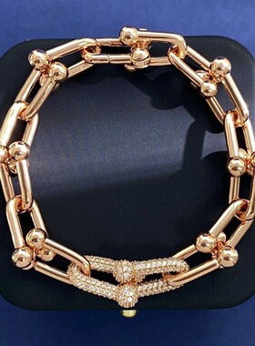 欧美竹节链谢霆锋同款古巴嘻哈男女通用潮马蹄扣手链钛钢不褪色