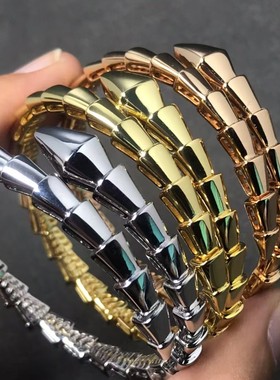 高本新款满钻开口灵蛇手镯宽版玉髓贝母头尾钻手环三环二环手环