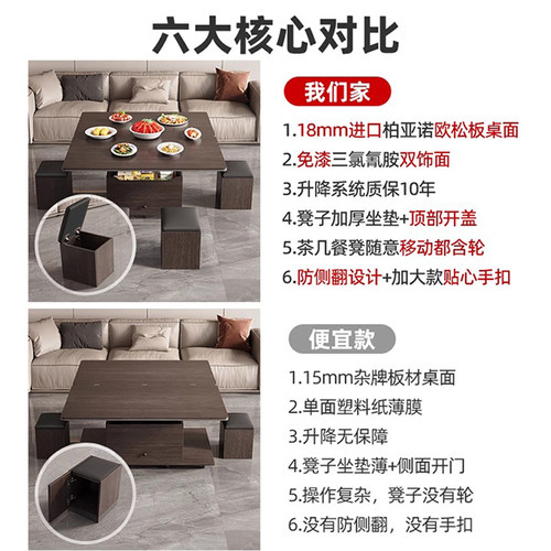 多功能岩板茶几组合秒变餐桌两用小户型创意升降折叠可移动免安装 - 图0