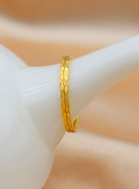 轻奢素圈刻纹金戒指女小众设计