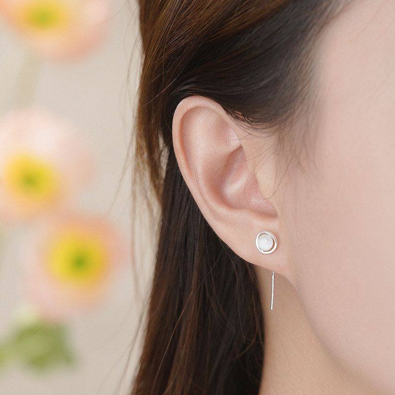 足银S999纯银轻奢圆环猫眼石耳线女高级感百搭可爱甜美耳饰,淘宝优惠券,粉丝福利购,淘宝优惠卷