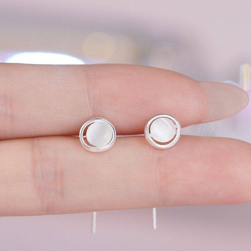 足银S999纯银轻奢圆环猫眼石耳线女高级感百搭可爱甜美耳饰,淘宝优惠券,粉丝福利购,淘宝优惠卷