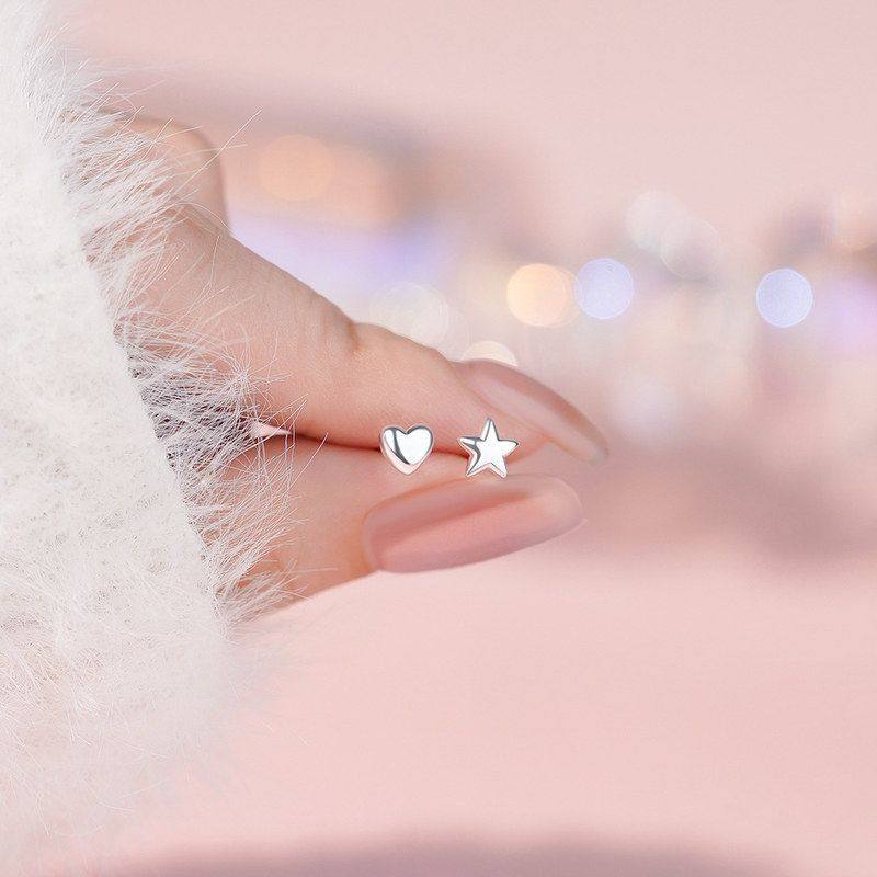 足银S999纯银爱心星星耳钉韩风个性ins氛围感唯美氛围感小众耳饰,淘宝优惠券,粉丝福利购,淘宝优惠卷